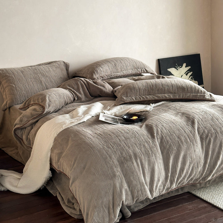 Plush Textured Reversible Duvet Cover Set with Quilted Finish