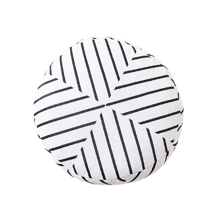 Round decorative seat cushion with floral jacquard structure