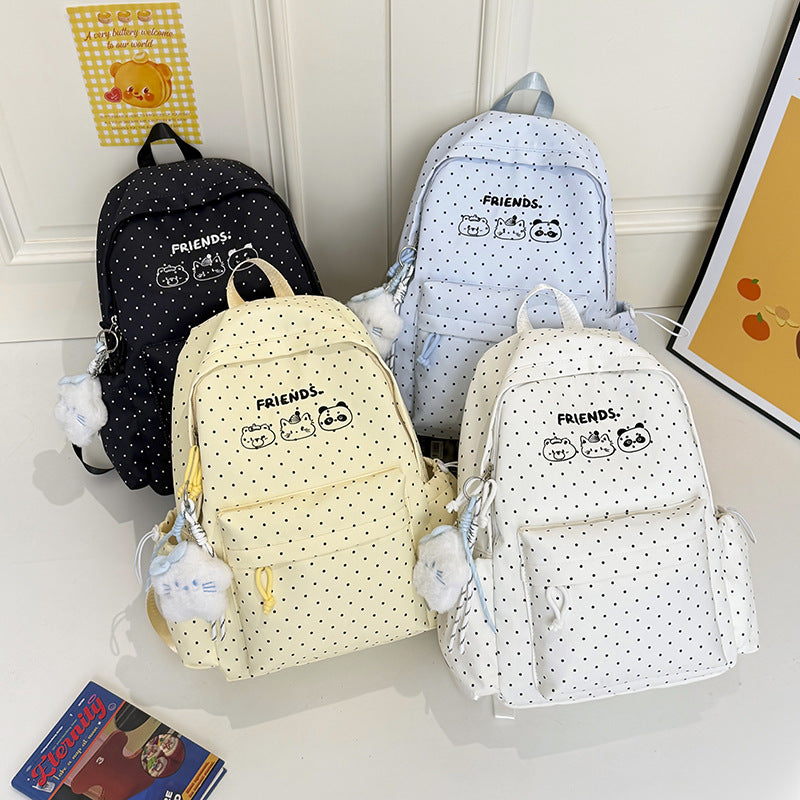 Playful Polka Dot Backpack with Cute Character Accents Stornfield