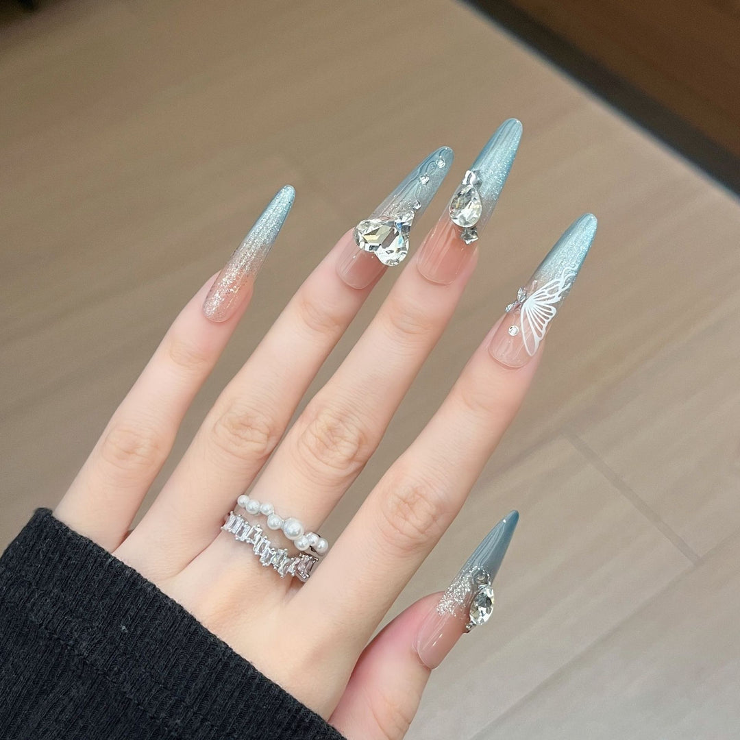 Artistic Crystal-Embellished Press-On Nail Art Stornfield