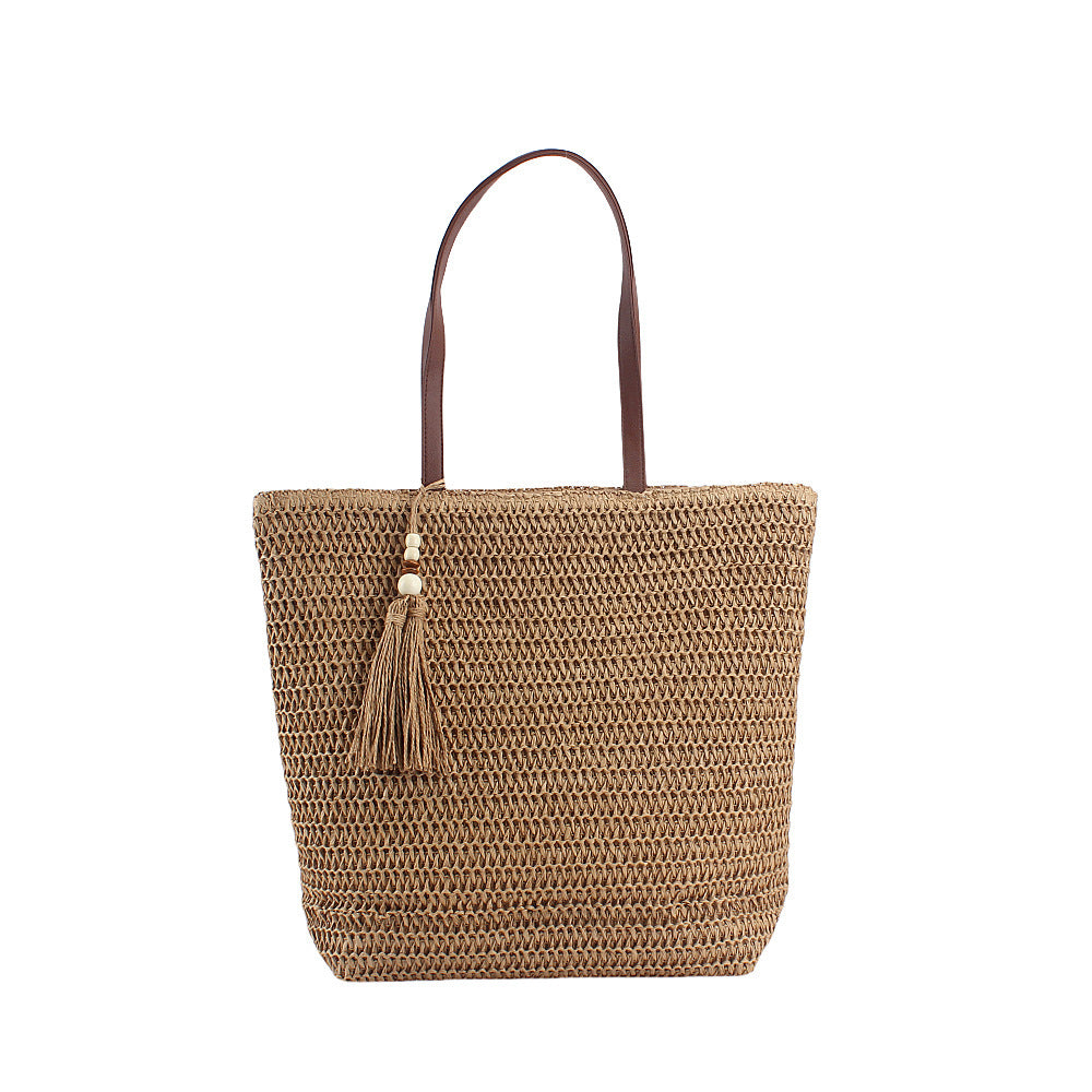 Spacious Shoulder Bag Made of Braided Natural Material with Decorative Tassel Stornfield