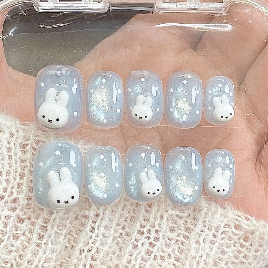Decorative Press-On Nail Art Set with Whimsical Bunny Design