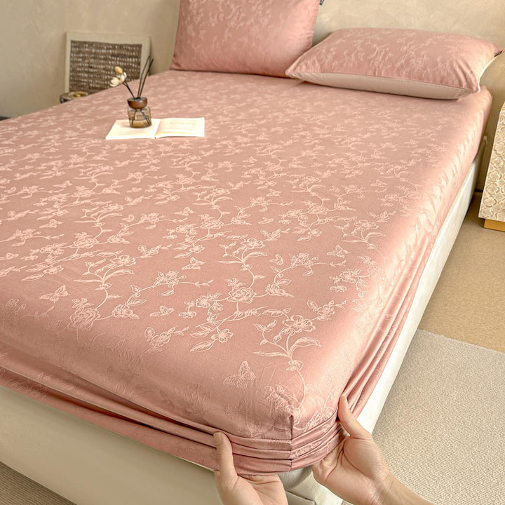 Deep-Pocket Stretch Velvet-Texture Fitted Sheet with All-Around Elastic Skirt