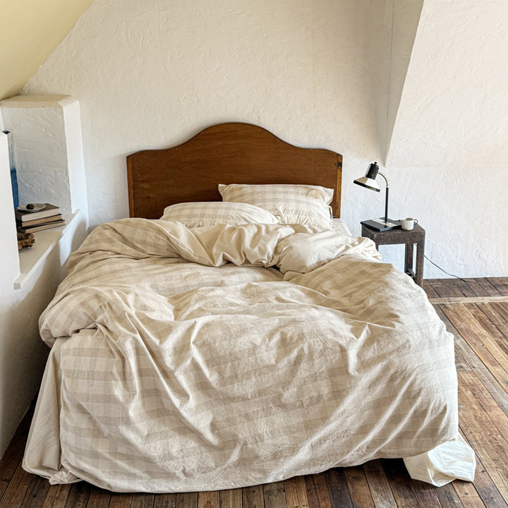 Organic Linen-Texture Breathable Duvet Cover Set with Corner Ties
