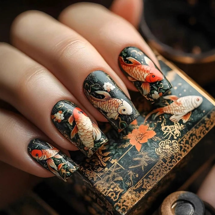 Acrylic nail set with detailed koi design Stornfield