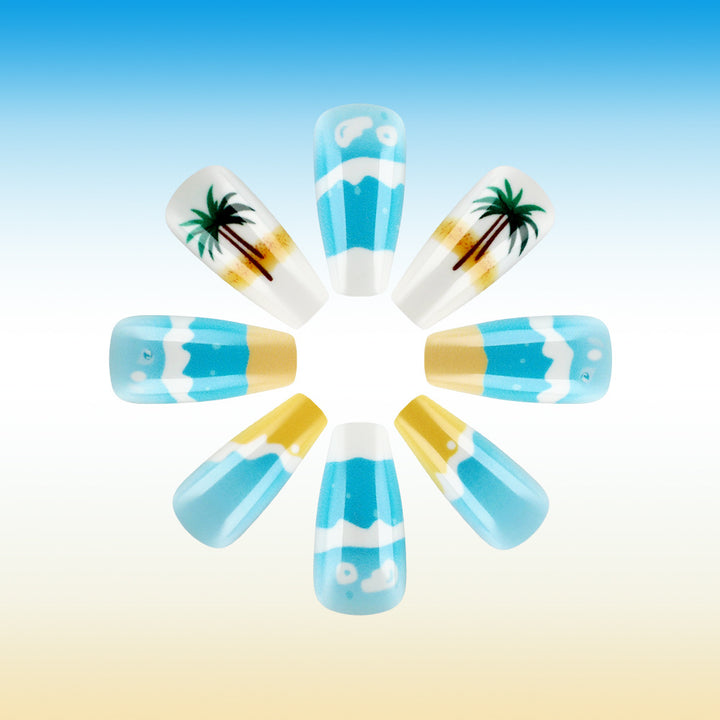 Tropical Beach-Themed Press-On Nail Set Stornfield