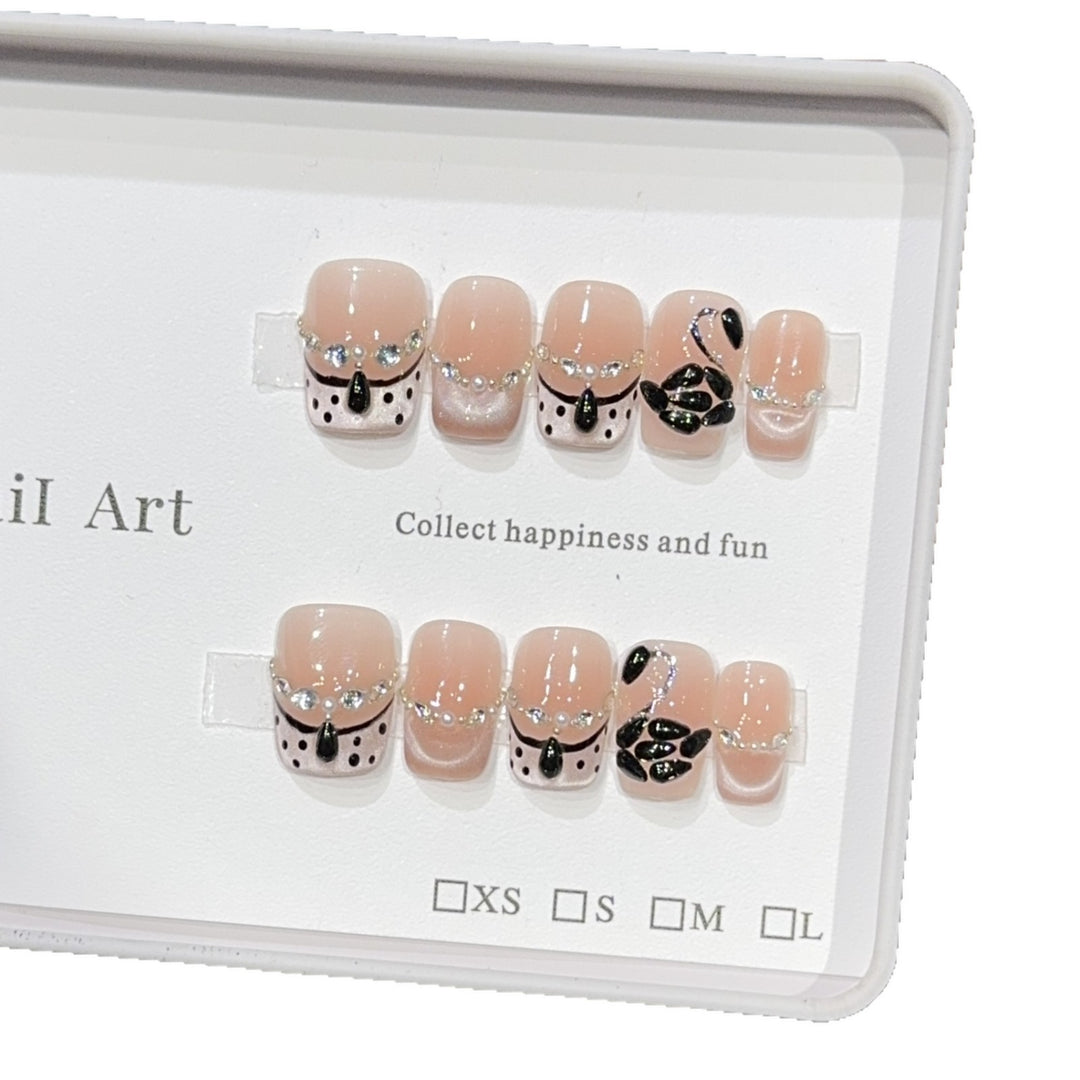 Elegant artificial nails with flower décor and glitter Stornfield