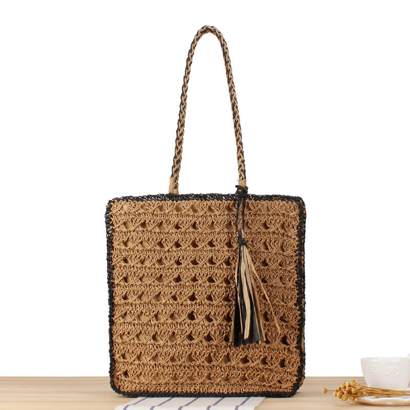 Trendy Braided Beach Bag with Tassels and Sturdy Design Stornfield