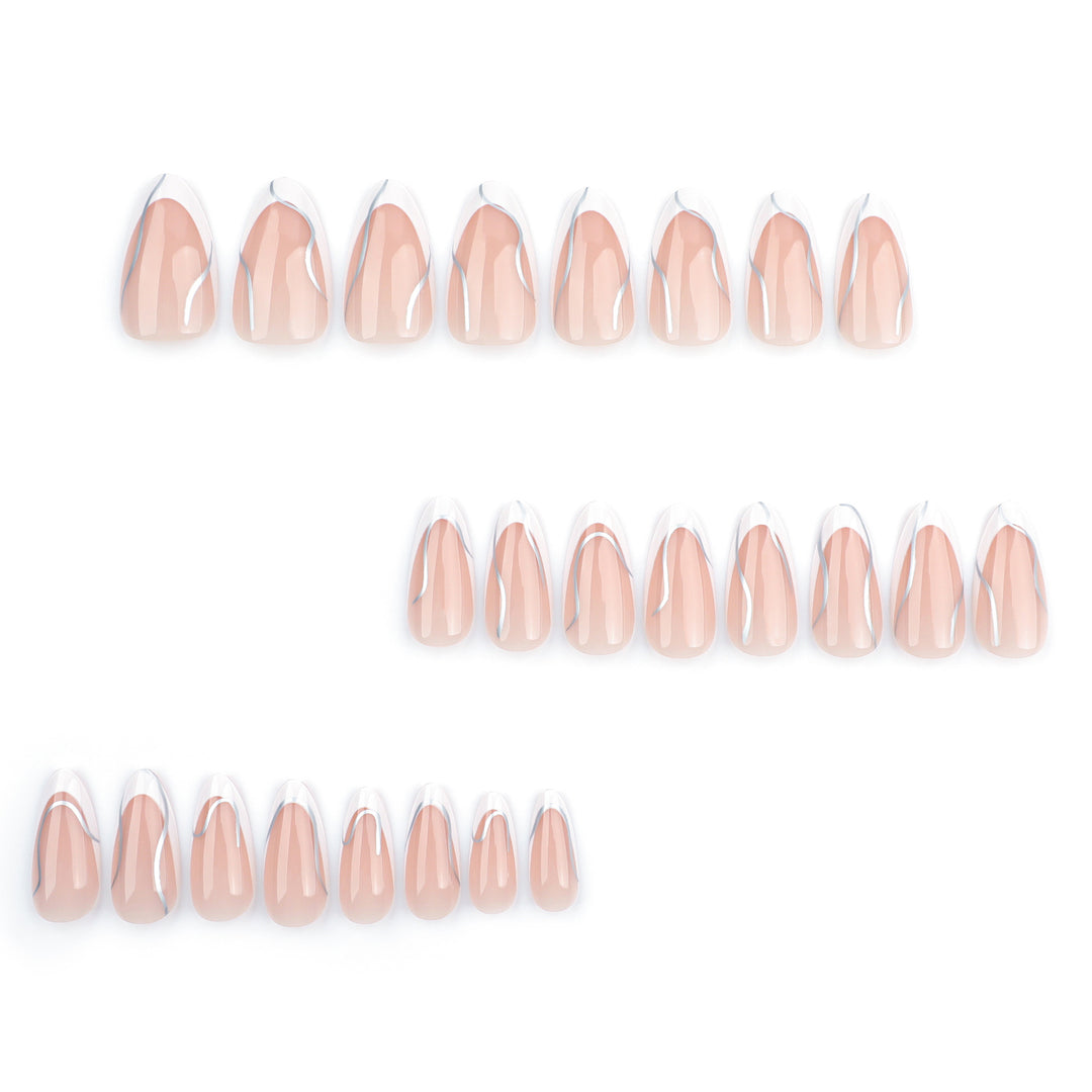 Elegant artificial nails with fine wave and glitter motifs Stornfield