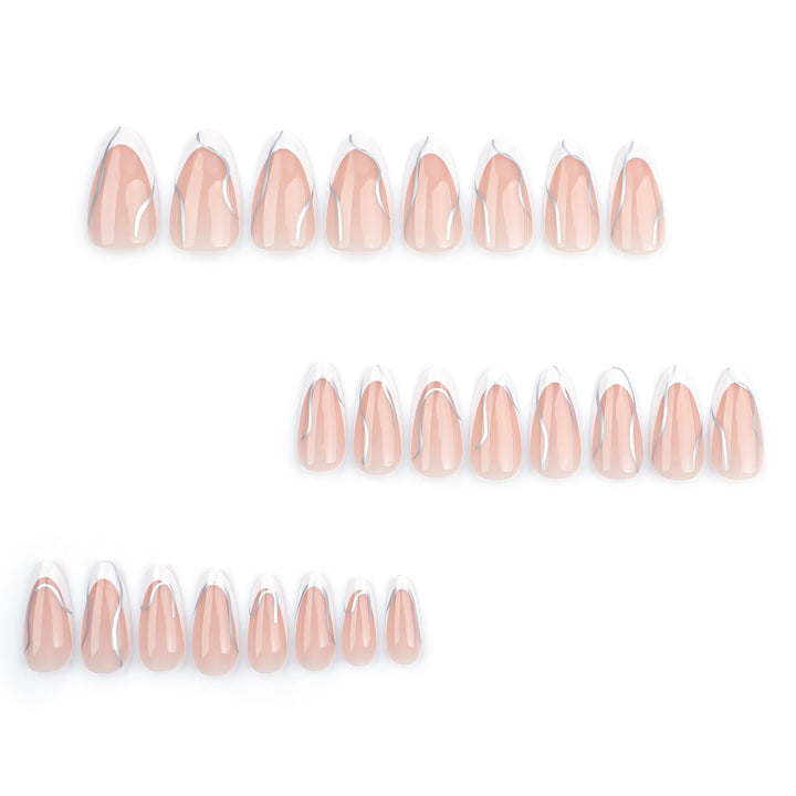 Elegant artificial nails with fine wave and glitter motifs Stornfield