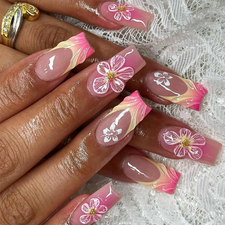 Artistic Nail Extensions with Floral Designs Stornfield