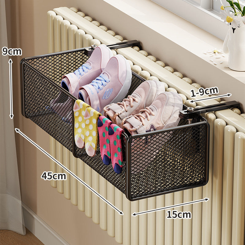 Radiator-Mounted Mesh Shoe & Sock Drying Basket with Adjustable Clamp