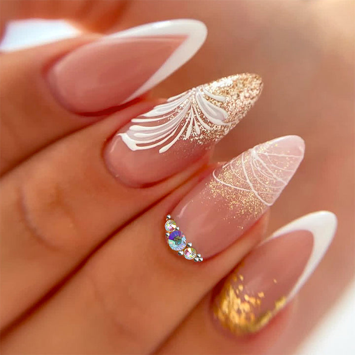 Artificial nail set with glamorous floral and glitter decorations Stornfield