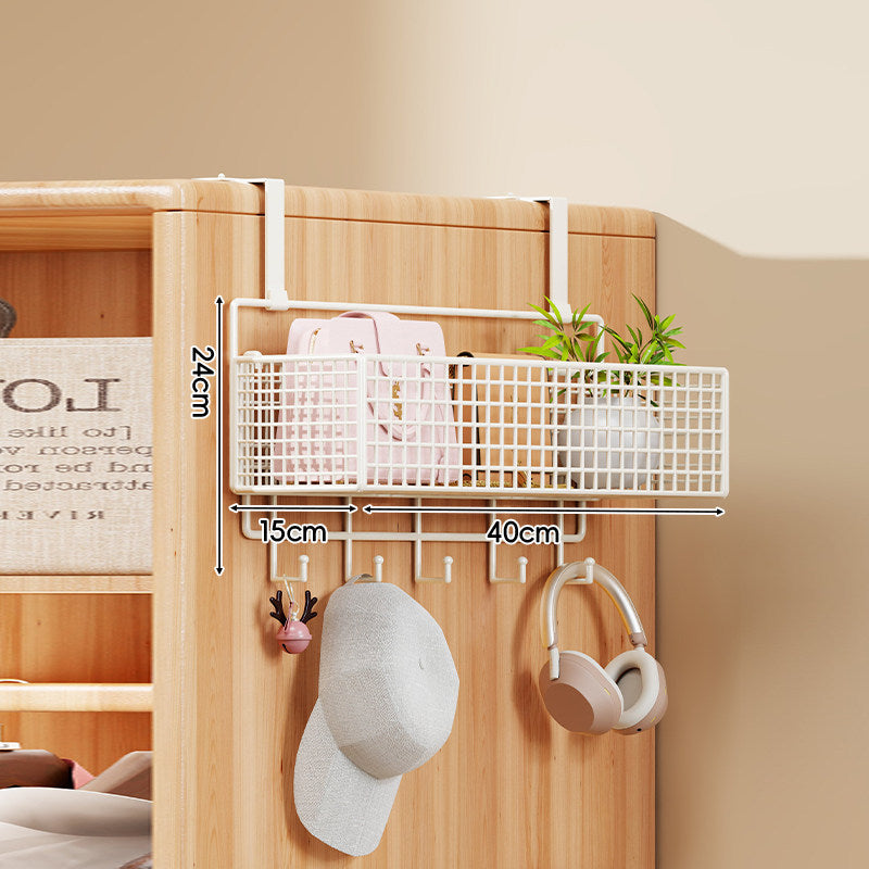 Over-Door Four-Tier Metal Mesh Hanging Storage Organizer with Integrated Hooks