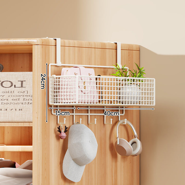 Over-Door Four-Tier Metal Mesh Hanging Storage Organizer with Integrated Hooks