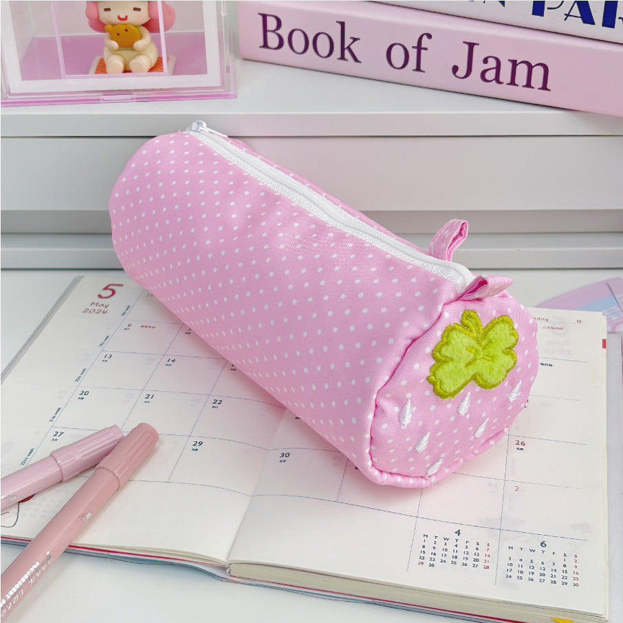 Strawberry-Themed Plush Pencil Pouch