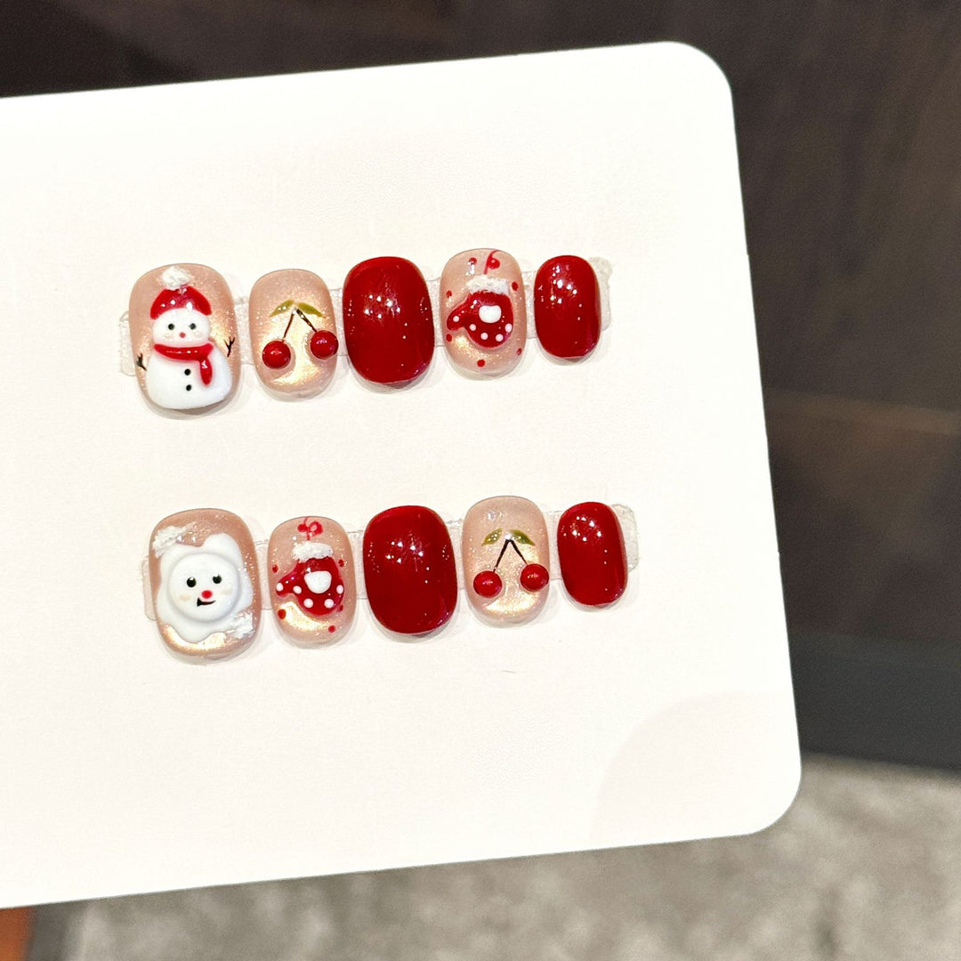 Whimsical Holiday-Themed Press-On Nail Art Set