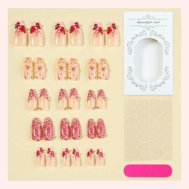 Artificial Nail Set with Floral Design and Gold Accents Stornfield