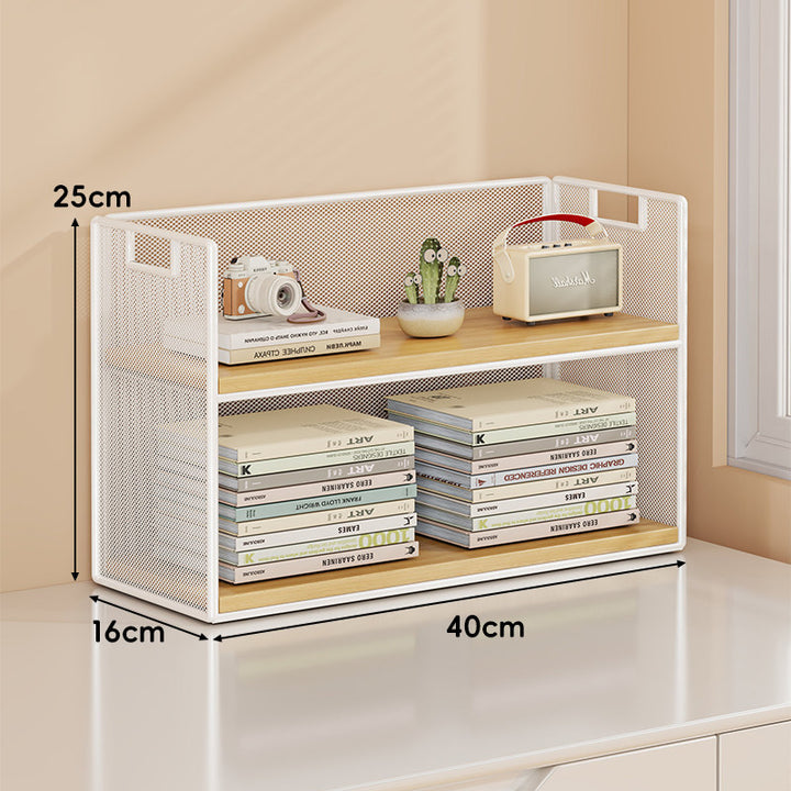 Mesh Tiered Desktop Organizer Shelf with Handle Cutouts