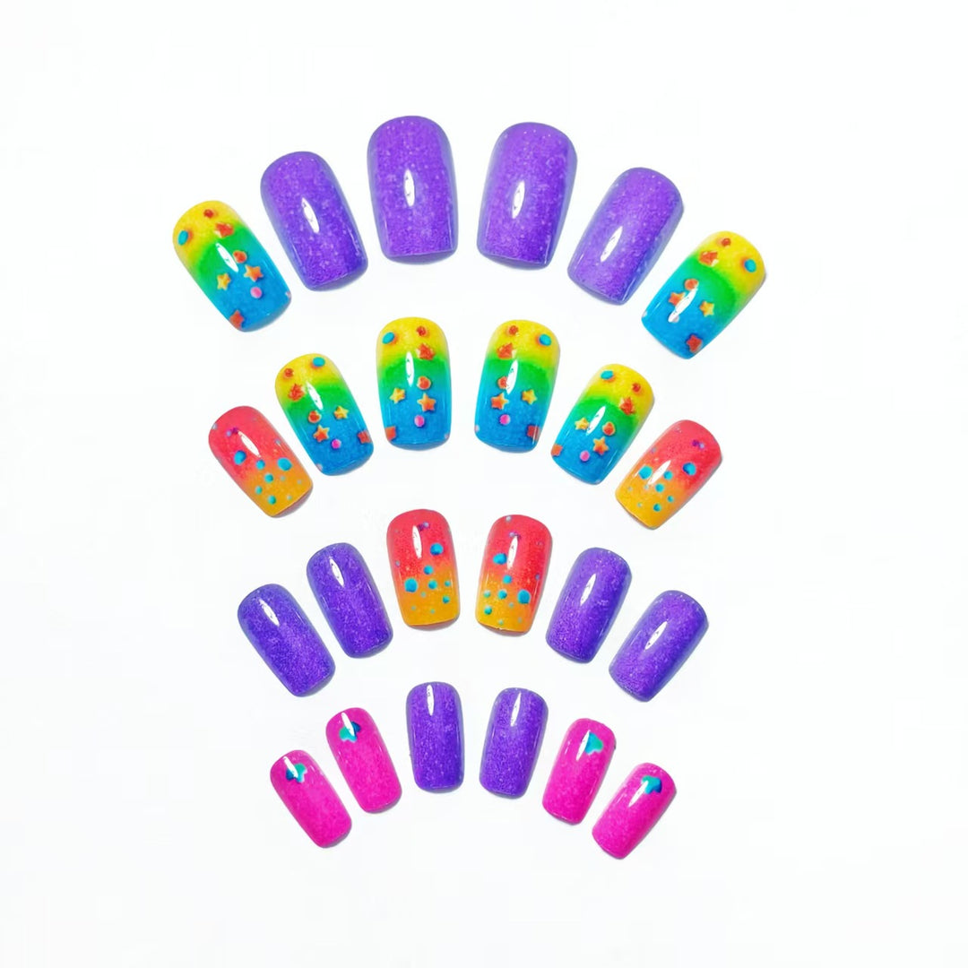 Creative art nails with sparkling rainbow design and 3D applications Stornfield