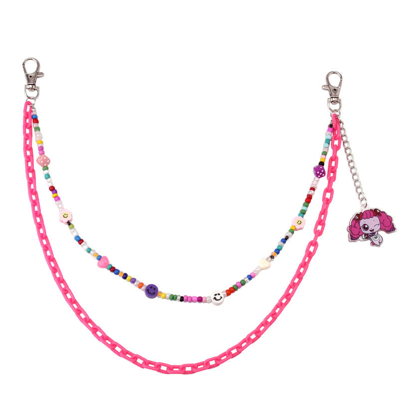Fashionable chain belt with colorful beads and charm pendants Stornfield