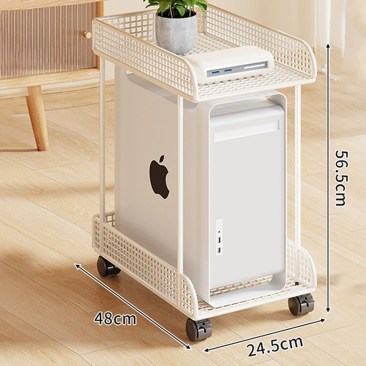 Under-Desk Rolling PC Tower Stand with Mesh Tray and Locking Casters