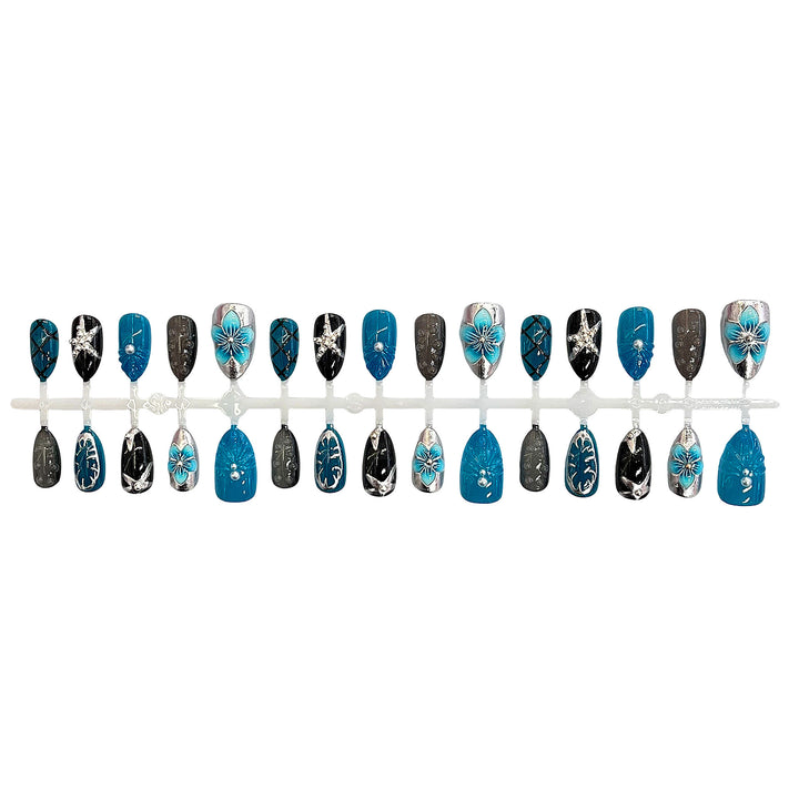 Artistic Press-On Nail Set with Floral Motifs Stornfield