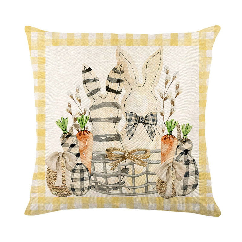 Decorative Easter Bunny Illustrated Throw Pillow Cover