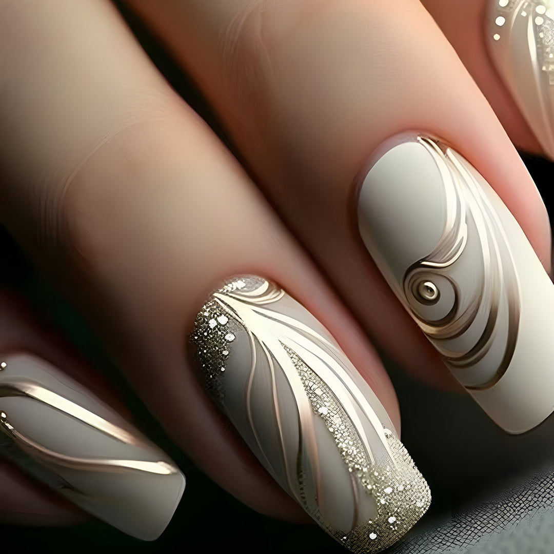 Elegant Swirl Design Acrylic Press-On Nails Stornfield