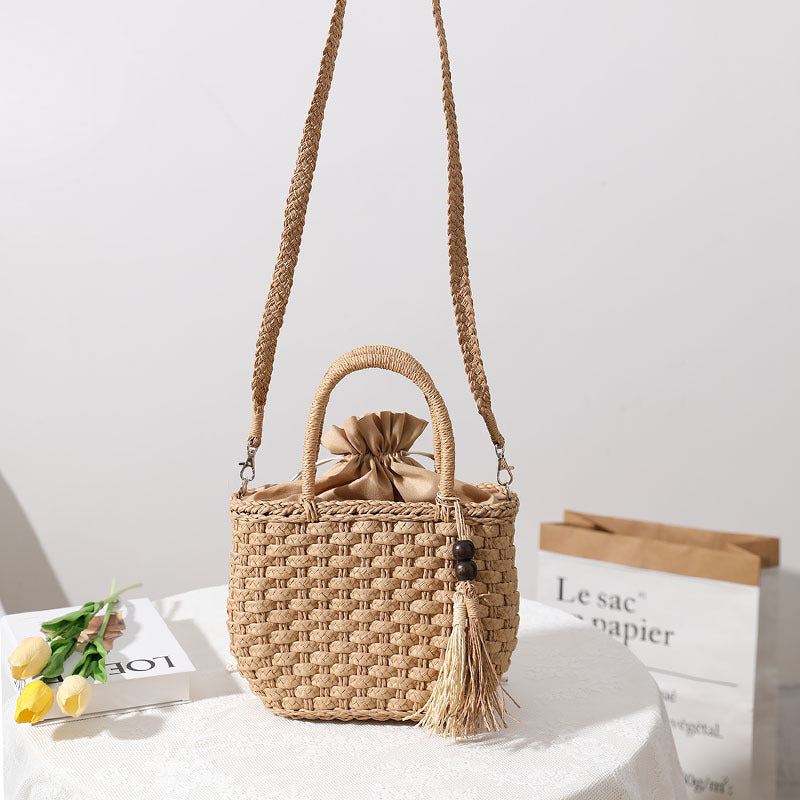 Handcrafted Macrame Tote Bag with Decorative Drawstring Stornfield