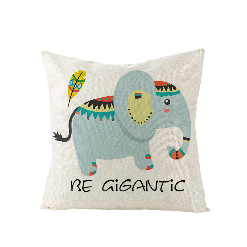 Decorative Throw Pillow Cover with Printed Giraffe Boho Nursery Design
