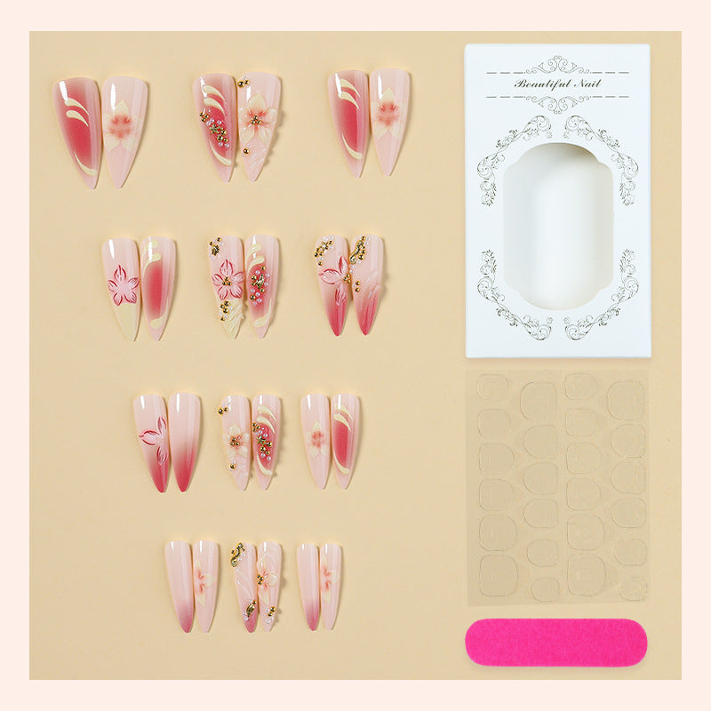 Decorative Stiletto Press-On Nail Art Set with Floral Accents Stornfield