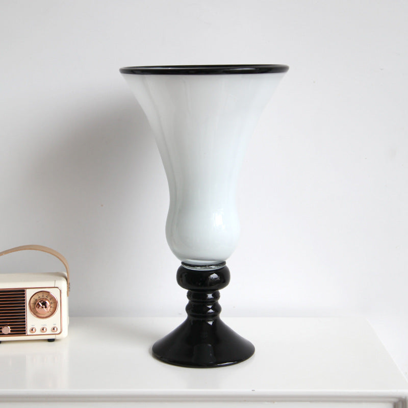 Handblown Fluted Pedestal Art Glass Trumpet Vase Stornfield