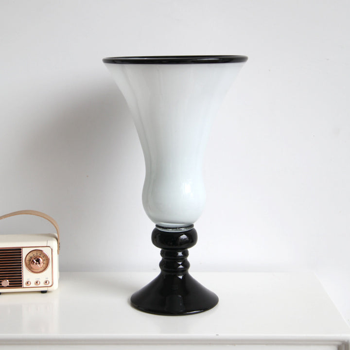 Handblown Fluted Pedestal Art Glass Trumpet Vase Stornfield