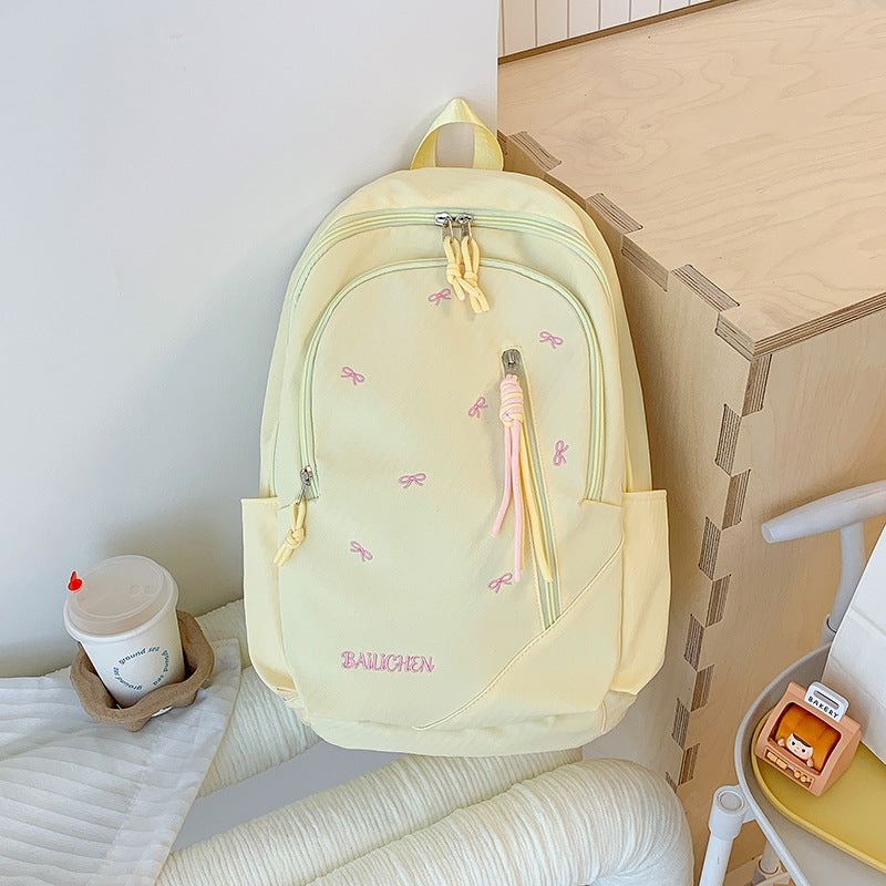 Stylish Embroidered Bow-Accent Casual Backpack Stornfield