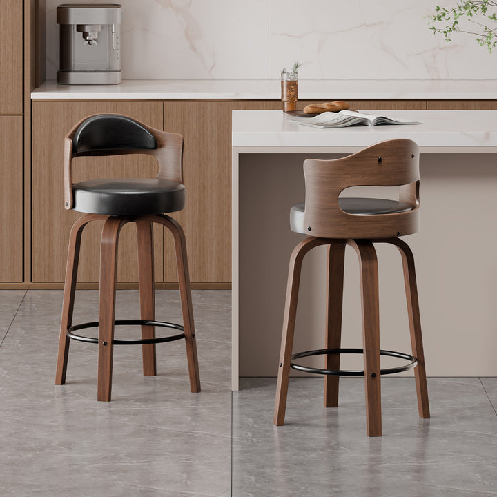 Modern Bar Stool with Unique Wooden Design and Rotating Seat Stornfield