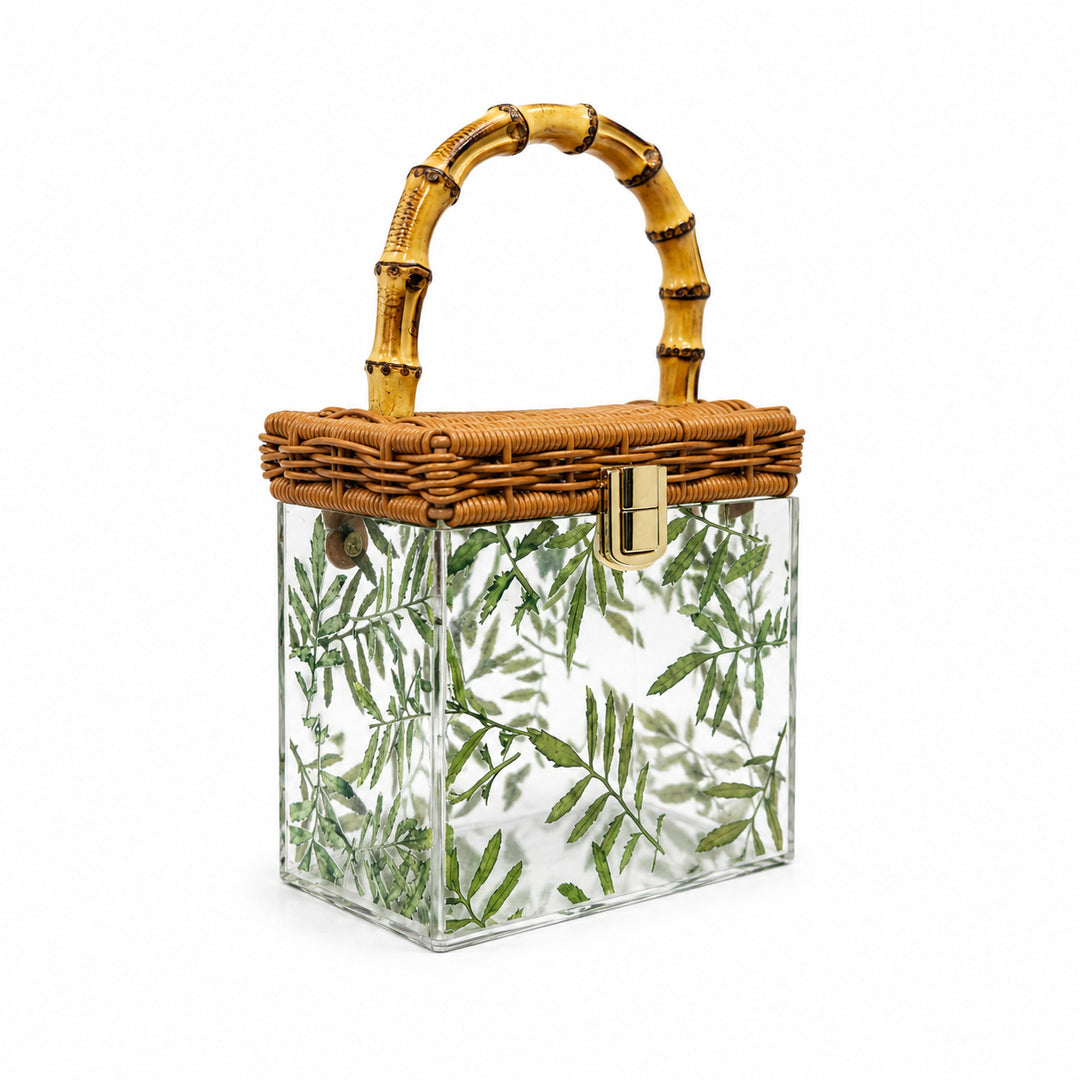 Clear Acrylic Handbag with Bamboo Handle