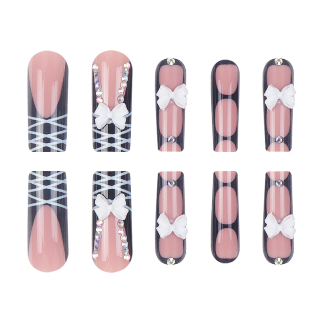 Stiletto Press-On Nail Set with Decorative Bow and Gem Accents Stornfield