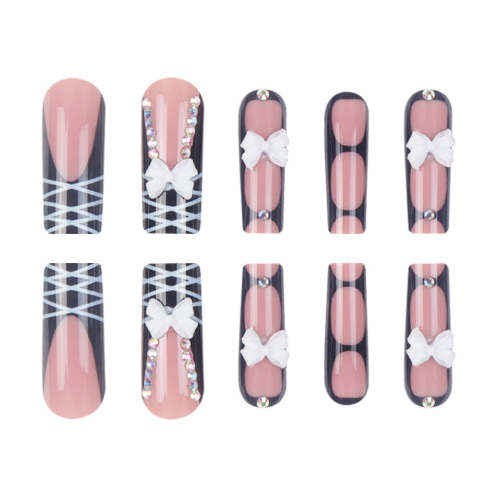 Stiletto Press-On Nail Set with Decorative Bow and Gem Accents Stornfield