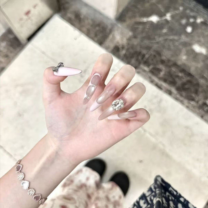 Glamorous Stiletto Nail Art Extensions with Crystal Accents