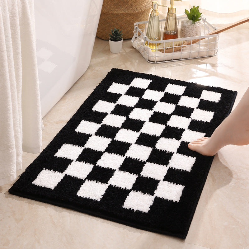 Soft Plush Checkerboard Bath Mat