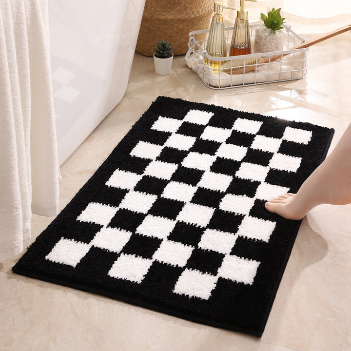 Soft Plush Checkerboard Bath Mat