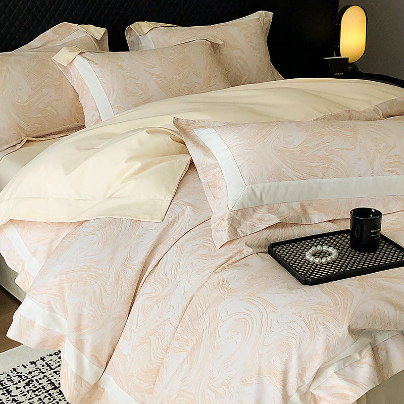 Luxury Marble-Print Cotton Duvet Cover and Pillowcase Set