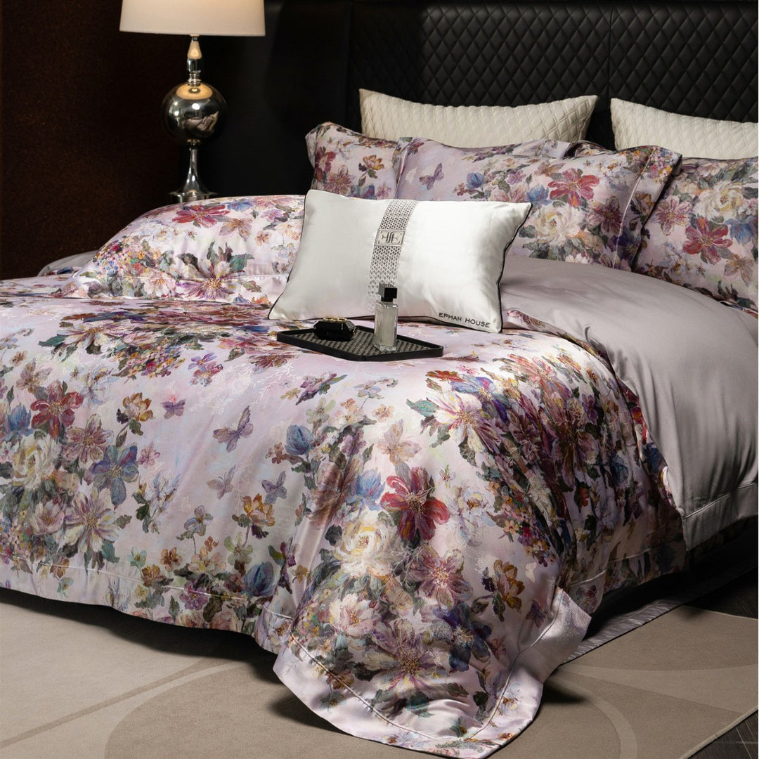 Premium Floral-Print Sateen Duvet Cover & Sham Set