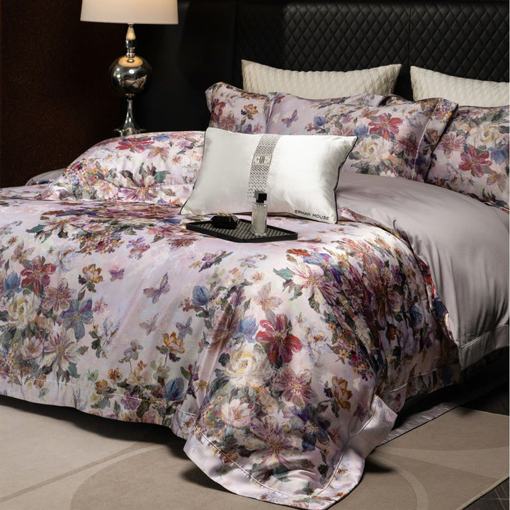 Premium Floral-Print Sateen Duvet Cover & Sham Set