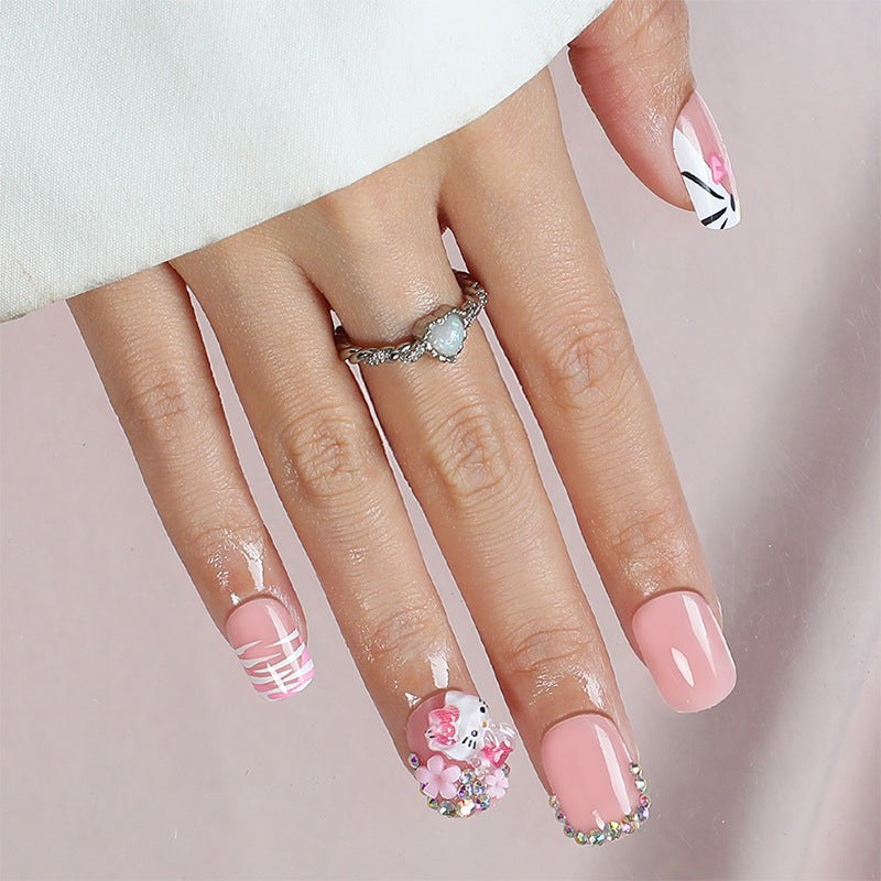 Artistic Press-On Nail Set with Cute Character Designs Stornfield