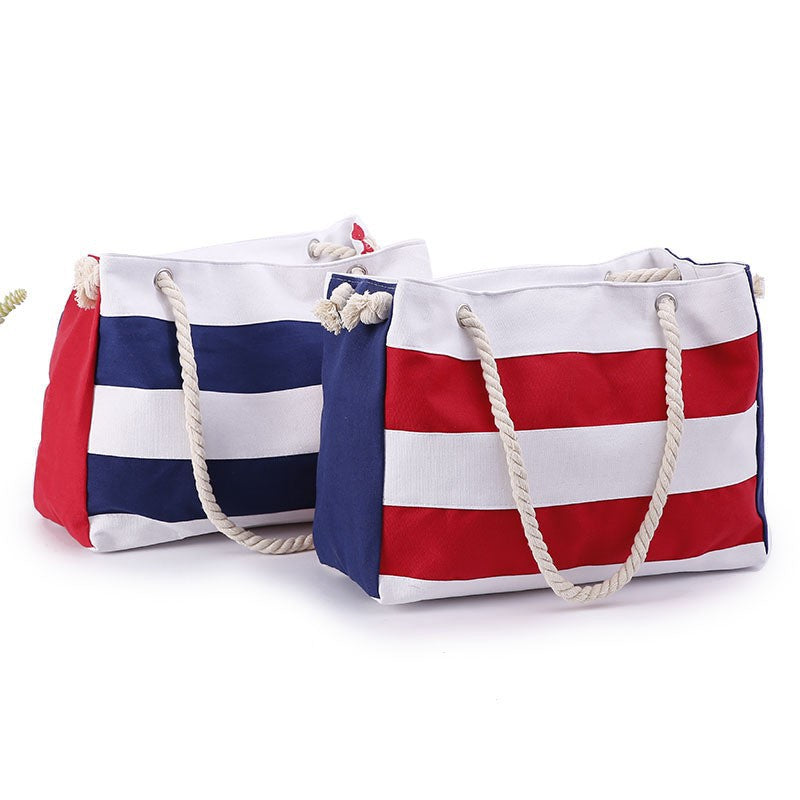 Shopping bag with maritime stripes and robust rope handles Stornfield