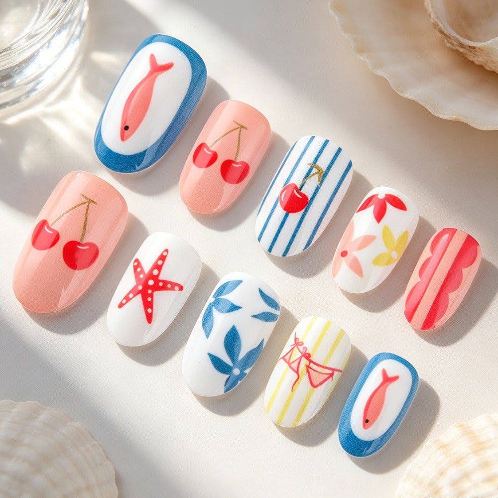 Artistic Summer-Themed Press-On Nail Art Stornfield