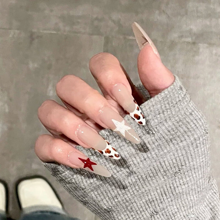 Artistic Stiletto Press-On Nails with Star and Animal Patterns Stornfield