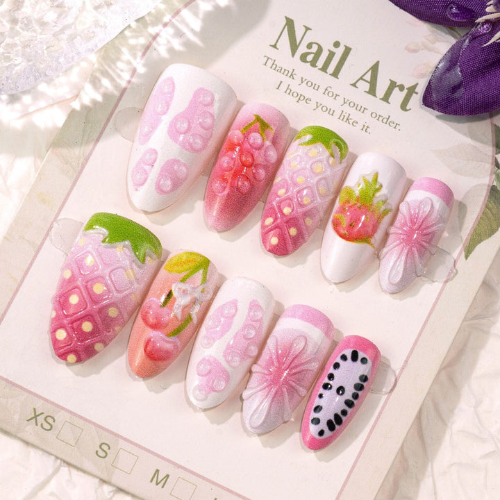 Artificial nail tips with fruity design and 3D elements Stornfield